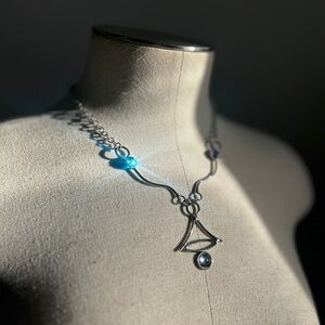 Vintage Modernist Necklace | Silver Abstract Crystal Geometric Necklace